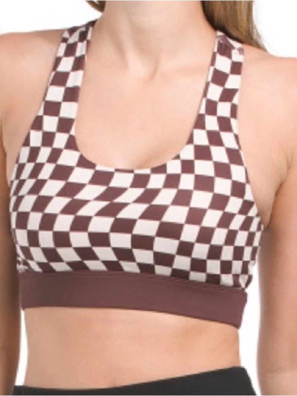 Wilo Brown and White Checkered Sports Bra